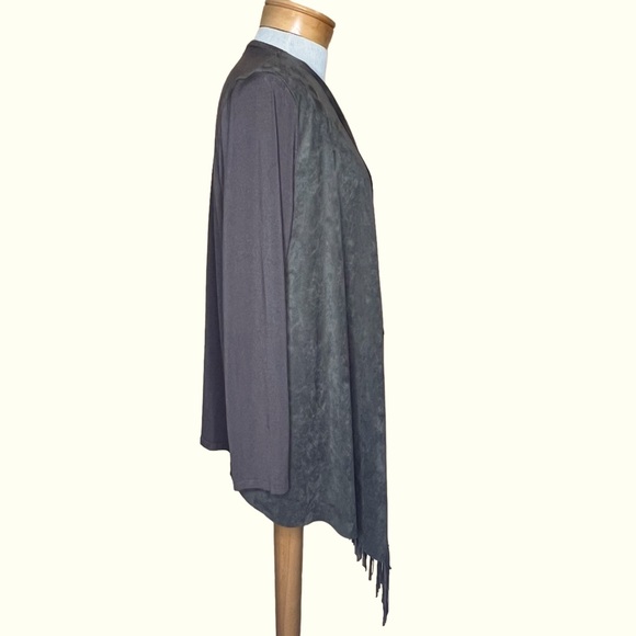 INC International Concepts Women’s Faux Suede & Knit Open Fringe Cardigan XL EUC - Picture 4 of 12